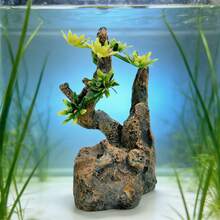 1pc Aquarium Decor Ornament, Natural Looking Resin Plant Decoration With Realistic Leaves, Artificial Landscape For Fish Tank, Durable Aquarium Decoration - A - View 5