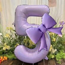2个/套，39英寸紫色数字0-9气球，21英寸蝴蝶结铝箔气球，适用于生日、周年纪念、婚礼、婴儿派对、公主派对、求婚和其他节日，适合所有年龄段的气球装饰 - 紫色的 - 查看 16