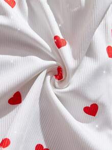 2pcs Women Heart Shaped Pajama Set, Including Lace V-Neck Camisole Top And Lace Trim Shorts With Bow Waist, Soft & Cute, Suitable For Loungewear - White - View 6