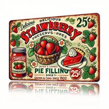 CIF BUY Vintage Rustic Strawberry Wall Art Decor 12x8 Inch Metal Sign, Kitchen Bar Cafe Aluminum Tin Sign With Strawberry Pie Cake Illus - Multicolor - View 3