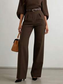 Solid Color Slant Pocket Casual Straight-Leg Suit Pants, Suitable For Office And Daily Wear - Coffee Brown - View 2