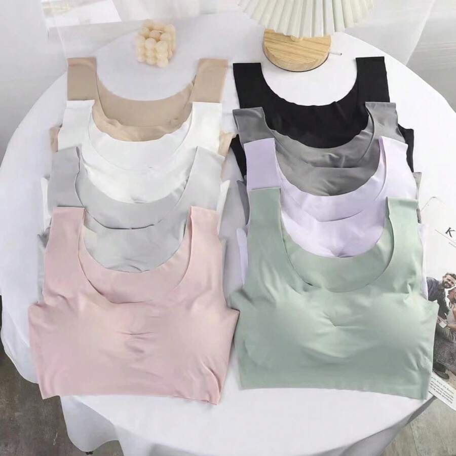 Sujetador extraíble con almohadilla para el pecho desmontable, ropa interior 2024, sujetador de seda de hielo sin costuras para mujer sin anillo de acero, chaleco de Yoga transpirable con realce - Azul - Ver 1