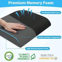 Large Cushion, Foam Cushion Long Sitting Hours On Office Chair, Car, Non - Slip Chair Pad Sciatica, Coccyx, Tailbone - Surgery Recovery Black - 黑色 + 大號 - 查看 2
