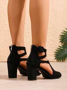 Women's High Heel Sandals Casual Hollow Out Open Toe Platform Sandals - Black - View 10