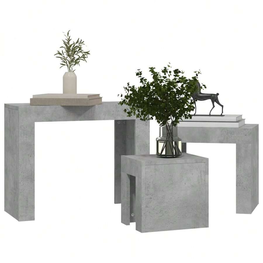 Tables gigognes vidaXL, ensemble de 3 pièces, gris béton, matériau à base de bois - Gris - View 1