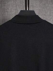 Plus Size Men's Solid Color Long Sleeve Zip-Up Casual Baseball Collar Jacket - Black - View 4