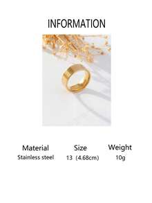 1pc 18K Gold Plated Stainless Steel 8mm Plain Ring, Fashion Unisex Versatile Design - Gold - View 12