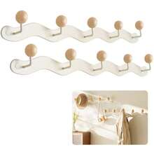 New 2-Pack Coat Rack Wall Mounted Anti-Tear Wooden Ball Coat Hook Rail Heavy Duty Metal Clothes Hanger Wall Hook For Entryway Bathroom Bedroom Kitchen White 5 Hooks - White - View 2