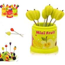 Aleissi | Tenedor, Palillo de Mini Frutas Set 6pz Acero Inixidable, Cocina ()(Verde Carambola) - Multicolor - Ver 2