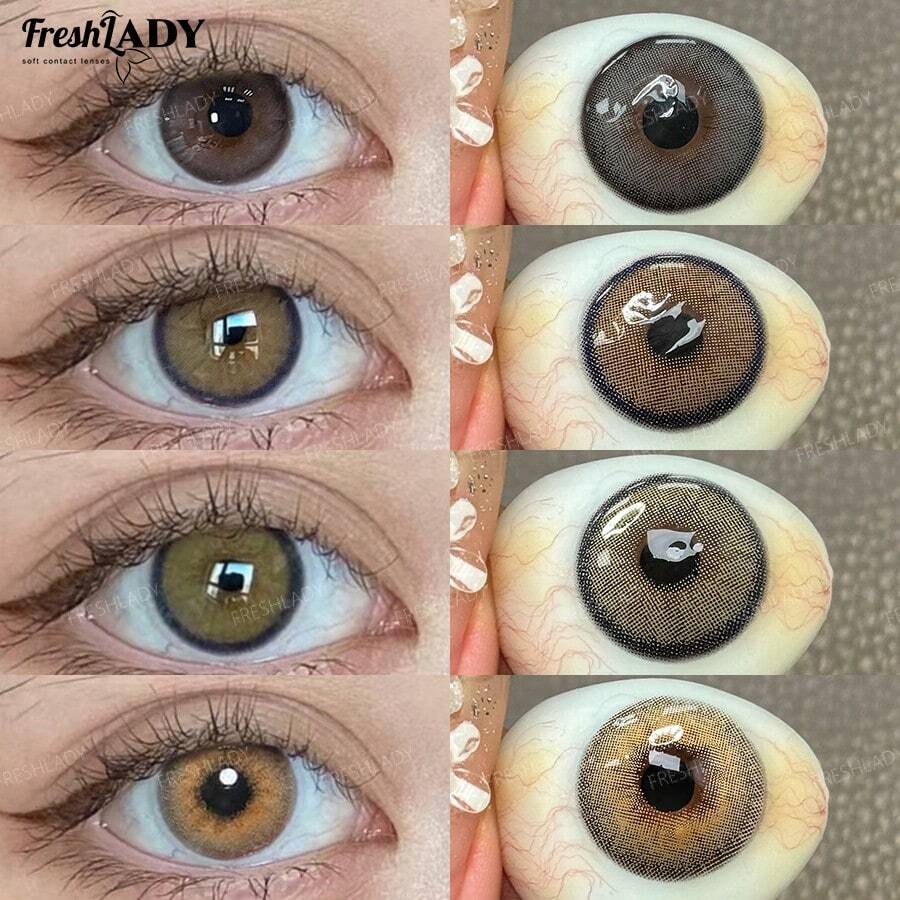 FRESH LADY Kính áp tròng Freshlady 1 cặp 14.00mm, màu nâu/xám/xanh tự nhiên, mềm mại và thoải mái, phù hợp cho trang điểm mắt và sử dụng hàng ngày.