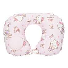 Miniso Almohada inflable portátil en forma de U de la serie Familia Sanrio - Patrón lindo de Hello Kitty rosa, diseño inflable plegable de material suave de PVC para soporte de cuello durante viajes y traslados (1 pieza) - Rosa - Ver 6