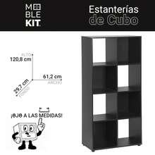 Ecommerc3 MOBLEKIT | Modular Wooden Shelves With Different Compartments And Door Options, Bookcases And Storage Furniture For Bedroom, Kitchen Or Entryway - Negro - 8 Comp | 61.2*29.7*120.8cm - View 3