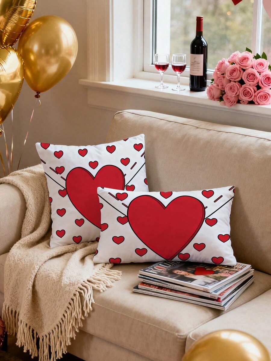 1/2 chiếc vỏ gối trang trí hình trái tim kiểu phong bì cho Ngày Valentine, chất liệu nhung đào, không kèm ruột gối, kích thước 17.7*17.7 inch (45*45 cm) / 11.81*19.68 inch (30*50 cm), thích hợp cho phòng ngủ, ghế sofa, giường làm quà tặng Ngày Valentine. - Nhiều màu - Xem 1