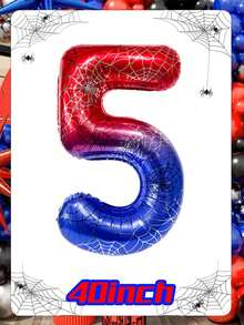 40-Inch Giant Number Balloon 0-9 Spider Themed Birthday Party Decorations 1 Pc Per Pack Red Blue Gradient Foil Balloon With Spider Web Print For Superhero Party Supplies, Event Decor, Photo Booth Backdrop Wall - Multicolor - View 7