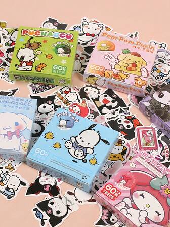 Sanrio 63pcs Kuromi, KT Cat, Seagull Cartoon Stickers, Creative High-Quality Stickers For Scrapbooking, Waterproof Cute Stickers