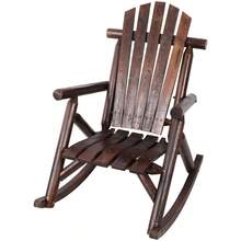 Large Wooden Porch Rocking Chair With Wide Seat And High Back, Soft High-Back Rocking Chairs For Outdoor And Indoor Use, Light Gray Color AWGT - Brown + Wood - View 4