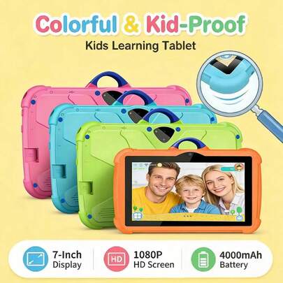 7-Inch Kids Tablet With WiFi, 4GB RAM, 64GB Storage, 4000mAh Battery, Dual HD Cameras, Parental Control, Pre-Installed Educational Apps & Games, High-Definition IPS Display For Eye Protection, Includes Protective Case. Ideal As Birthday, New Year Or Gift For Boys & Girls, Perfect For Family Education And Back To School.