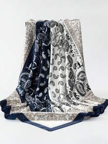 1 chiếc khăn vuông nữ họa tiết Paisley xanh trắng, chất liệu giả lụa, khăn trùm đầu thời trang đi biển, khăn choàng cổ satin 90cm mềm mại như lụa, thích hợp cho du lịch, kỳ nghỉ, trang phục thường ngày, có thể dùng làm băng đô, dây buộc tóc, khăn quàng cổ, khăn choàng ngày lễ. - Xanh và trắng - Xem 3