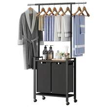 Cesto para ropa sucia de 2 secciones con perchero, cesta para ropa sucia con ruedas y cesta extraíble, organizador para lavandería. - Negro - Ver 4