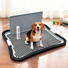 防漏PP材质狗狗如厕训练系统，带围栏和防溅挡板设计 - 加高边缘，可拆卸除臭盖，经久耐用，适合小型至大型犬室内宠物厕所 - 易于清洁，节省空间，控制异味，与现代家居装饰相协调，大型犬厕所，狗狗尿垫，室内狗狗厕所，易清洁材质，圣诞礼物 - 黑色 - 查看 2