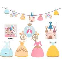 QY- Decoración Banner Letrero Kit Paquete Completo Feliz Cumpleaños Happy Birthday de Princesas Castillo Vestidos con Pompones Coloridos y Estrellas Fácil de Montar para Fiesta Decorar Pared Adorno Reutilizable Vintage Rose Gold para Niñas o Niños -2195 - doradocolores - Ver 4