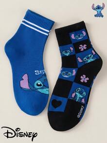 Disney 1/5/10 pares de calcetines de dibujos animados, con patrones gráficos con temática de Lilo y Stitch, diseño de dibujos animados lindos, adecuados para uso diario, impresos con el logotipo de "Stitch". Proporciona comodidad durante todo el día y una buena elasticidad. - Multicolor - Ver 7