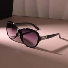 1 Pair Oval Retro Fashion Sunglasses, Unisex Vintage Round Minimalist Casual Sunglasses - Black - View 2