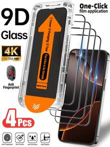 Yezodawee 4片装高清钢化玻璃屏幕保护膜，包含安装工具包和自动对齐工具，兼容 16 Pro Max/16 Pro/16 Plus/16E/16/15 Pro Max/14 Pro Max/13 Mini/12/11系列，全屏覆盖，防指纹，防摔，防刮，9H硬度防碎钢化玻璃膜，安装超级简单，防尘设计，防窥视，防刮擦，无气泡，无灰尘。 - 無色 - 查看 17