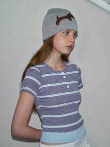 1pc Knitted Hat, Warm Beanie, Autumn/Winter, Korean Designer, Fashionable Knitted Hat, Unisex - Grey - View 4