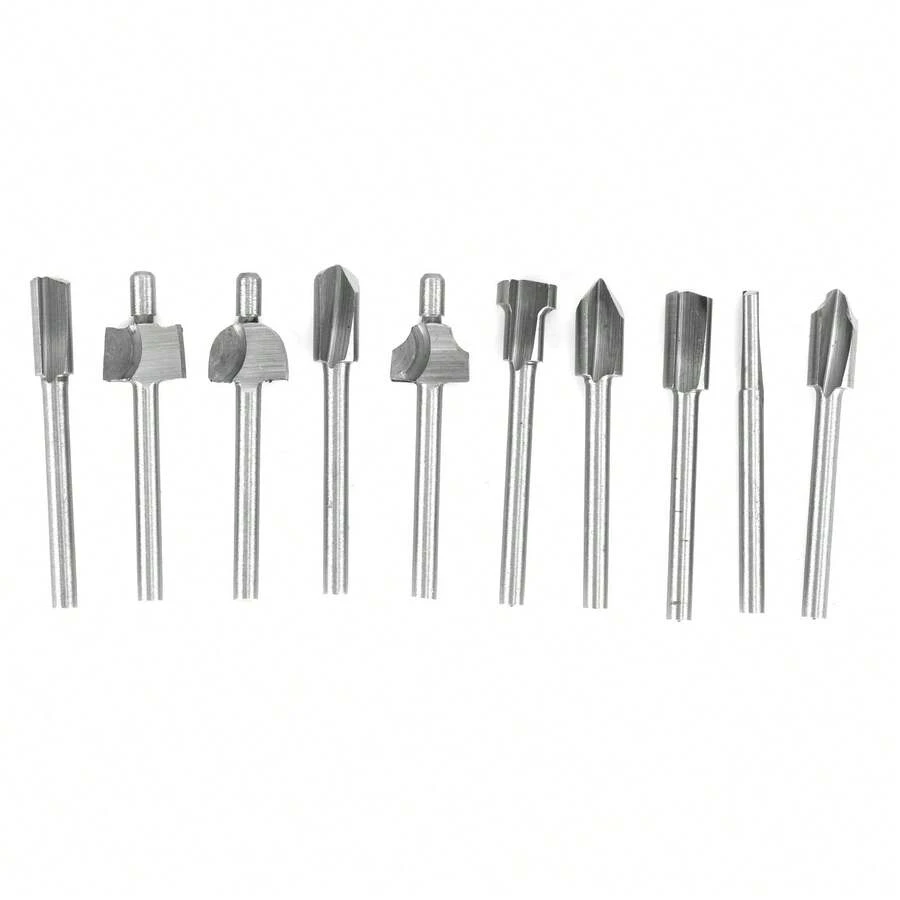 10Pcs set Milling Cutter High Speed Steel Trim Engraving Bit Electric Trimmer Accessory - Plateado - Ver 1