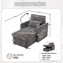 Reclining Armchair/Lounge Chair With Mobile Phone Holder, Single Armchair With Side Pockets And Large Storage Space, Chaise Lounge Suitable For Living Room, Bedroom And Reading Corner, Chenille - 灰色 - 查看 4