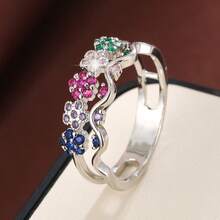 1pc Fashionable Ring For Women With Floral Design And Cubic Zirconia Stones - Multicolor - View 4