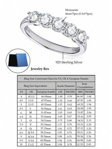 XUJIA 1枚925纯银4毫米圆形莫桑石戒指，D-E色，VVS1净度，结婚/周年纪念珠宝礼品