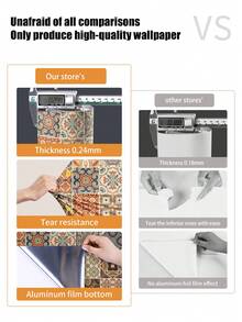 BVL 1 Roll 3 Meters/5m Removable Self-Adhesive Vinyl Wallpaper, Vintage Ceramic Tile Bohemian Mandala Pattern, Moroccan Style, DIY Home Decor Wall Sticker, Living Room, Kitchen Decor - Multicolor - View 4