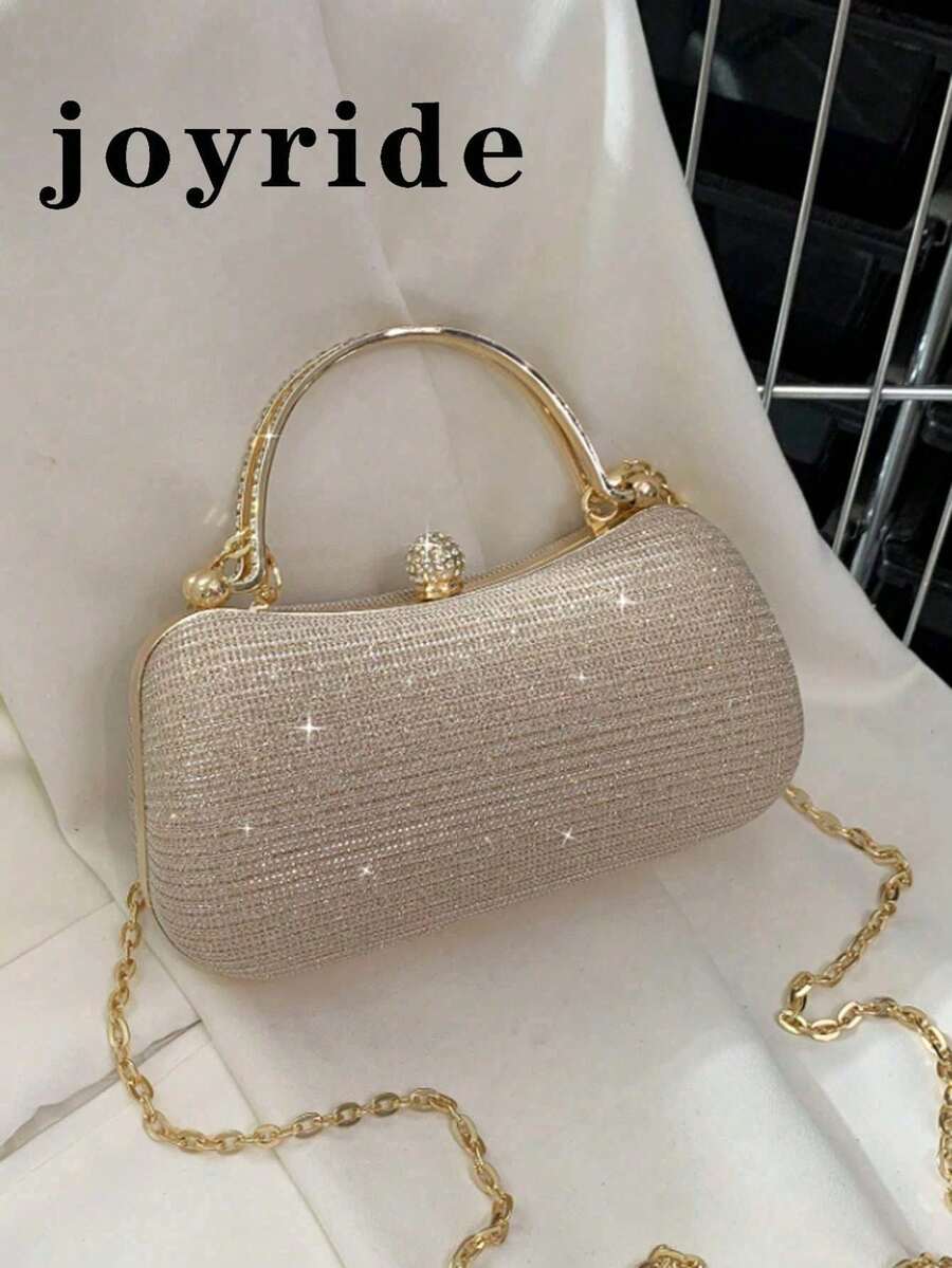 Shiny Sequin Luxury Mini Rhinestone Decorated Box Bag, Evening Clutch, Faux Pearl Metal Chain Crystal Decor, Suitable For Party Girls, Ladies, Brides, Perfect For Party, Wedding, Prom, Gala - Multicolor - View 1
