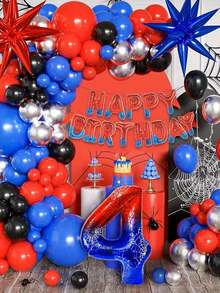 40-Inch Giant Number Balloon 0-9 Spider Themed Birthday Party Decorations 1 Pc Per Pack Red Blue Gradient Foil Balloon With Spider Web Print For Superhero Party Supplies, Event Decor, Photo Booth Backdrop Wall - Multicolor - View 4
