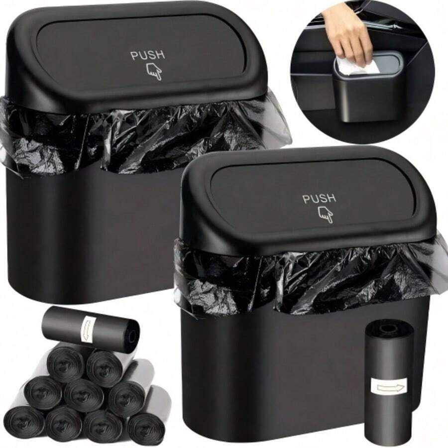 Thùng rác ô tô có nắp đậy - Thùng rác mini đa năng chống rò rỉ cho ghế trước/sau, văn phòng, phòng ngủ, bàn làm việc, dễ vệ sinh, không mùi, phụ kiện nội thất ô tô màu đen cổ điển