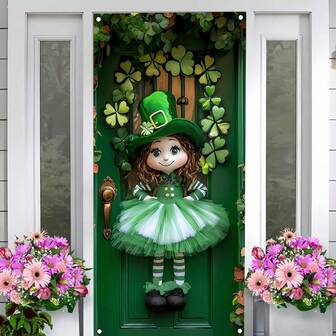 1 pieza Guirnalda de trébol verde del Día de San Patricio para colgar en la puerta - Decoración festiva colorida, de tela de poliéster, multiusos, con patrón de trébol, decoración de puerta