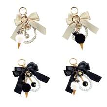 Plush Ice Cream Pendant Cute Kawaii Soft-Look Charm With Adorable Bowknot Accent On Pearl String Necklace Style Key Hook Accessory For Girlfriend Gift, Romantic Birthday Anniversary Valentine's Day Present, Everyday Casual Bag Zipper Charm, Party Cute Outfit Accessory, Holiday Stocking Stuffer, Girly Charming Collectible For Teen Women Friends - Multicolor - View 1