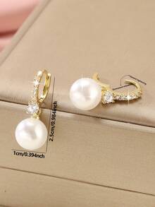 1 Pasang Anting Gantung Mewah Bentuk Geometris Bulat dengan Mutiara Tembaga dan Zirkonia, Hadiah Elegan & Chic untuk Wanita - MultiWarna - View 12