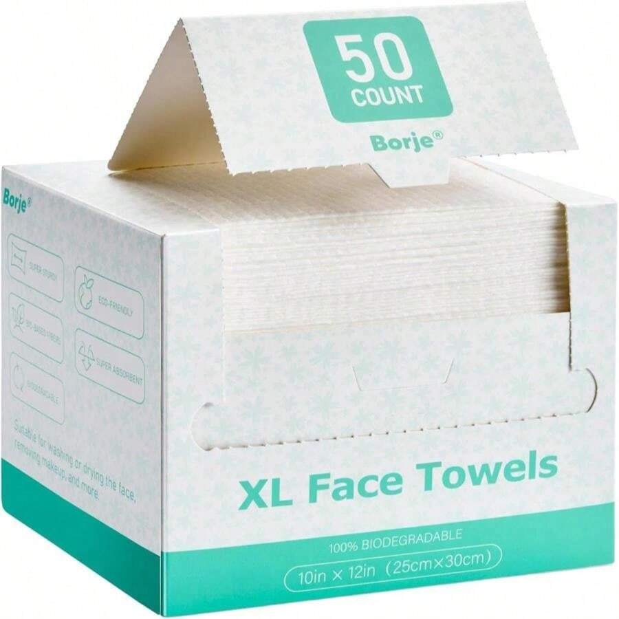 Borje Face Towels XL, Disposable Face Towel 10" X 12", 50 Count, 100% USDA Biobased Facial Towelettes, Ultra Soft &Amp; Thick Makeup Remover Wipes For Women Cleansing - ColorA - 查看 1