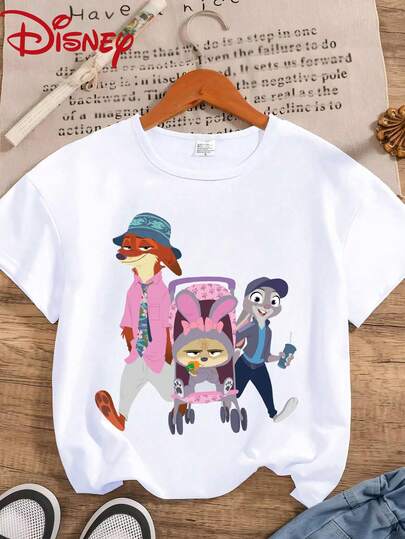 Disney Judy Hopps & Friends Graphic Print Casual Short Sleeve T-Shirt, Stretchy, Opaque, Easy Care Fabric, Suitable For Everyday Wear