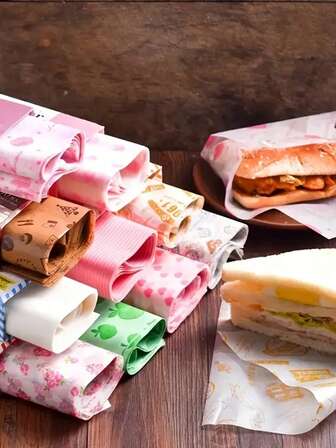 Grease-Proof Paper, Baking Paper, For Sandwich And Burger Packaging, Baking Tools, Heart-Shaped Rose Pattern Wrapping Paper, Kitchen Essentials, Suitable For Valentine's Day And Christmas