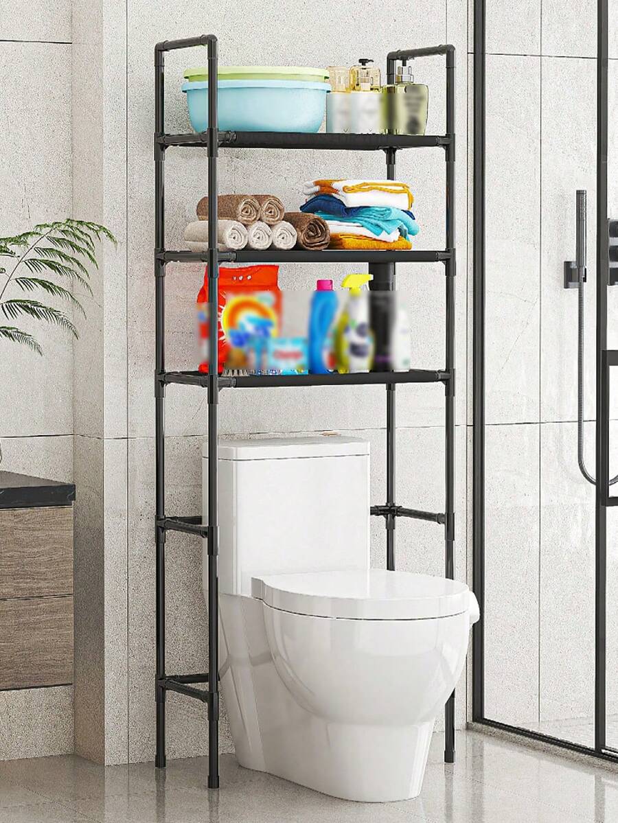 1 Stück Standtoilettenregal, schwarz/weiß Balkon Aufbewahrungsregal, mehrstöckiges Badezimmer Aufbewahrungsregal, einfaches Waschmaschinenregal. Geeignet für Badezimmer und Balkon.