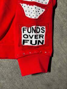 New Y2K American Street Hip-Hop Rock Style Letter Embroidered Hot Diamond Loose Zipper Hooded Sweater - Red - View 4