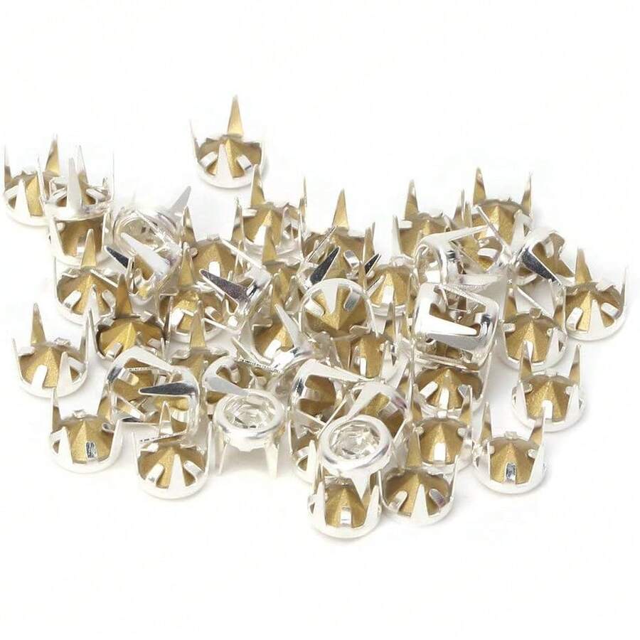 HEEPDD 50 Piezas Tachuelas de Cristal con Base Plateada, Remaches Decorativos Tipo Garra para Artesan¨ªa en Cuero, Manualidades - Oro - Ver 1