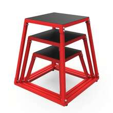 Caja de salto mejorada, caja de salto de acero resistente con reposapiés de goma antideslizantes, diseño trapezoidal estable, plataforma de salto de fitness, adecuada para entrenamiento de fuerza, uso en el hogar y en el gimnasio. - Rojo y negro - Ver 1