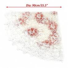 Retro Round Lace Tablecloth 36 Inch Embroidered Table Cover Decorative Dining Doily For Wedding & Cafe, White With Pink Flora,WhiteWithPinkFlora(36Inch) - 白色搭配粉紅色花卉圖案(36吋) - 查看 3