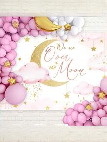 1 Stück Stern & Mond Gender Reveal Hintergrund, Ramadan Babyparty Hintergrund, Eid Neugeborenen Foto Requisite, 150cm Breite x 100cm Höhe, süße rosa Wolke Junge oder Mädchen was wird goldene Sterne Mond Hintergrund, niedliche Neugeborenen Party Dekorations Banner Fotobox Requisite