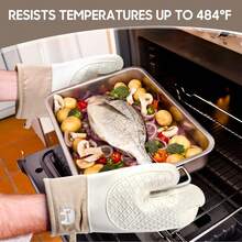 7CDXD 2Pcs Juego de Guantes de Horno de Silicona,Guantes de Silicona Resistentes,Guantes de Horno y Almohadillas Calientes,Fácil de Limpiar y Guardar,para Cocina - beige-2 - Ver 1
